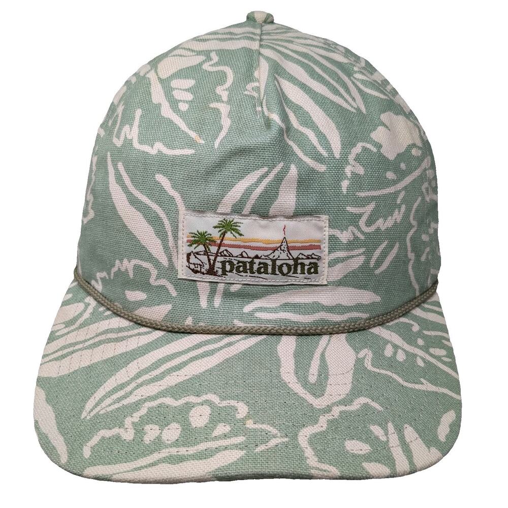 Patagonia 5 Panel Green One Size Hat Tropical Print Pataloha Patch Rope Detail